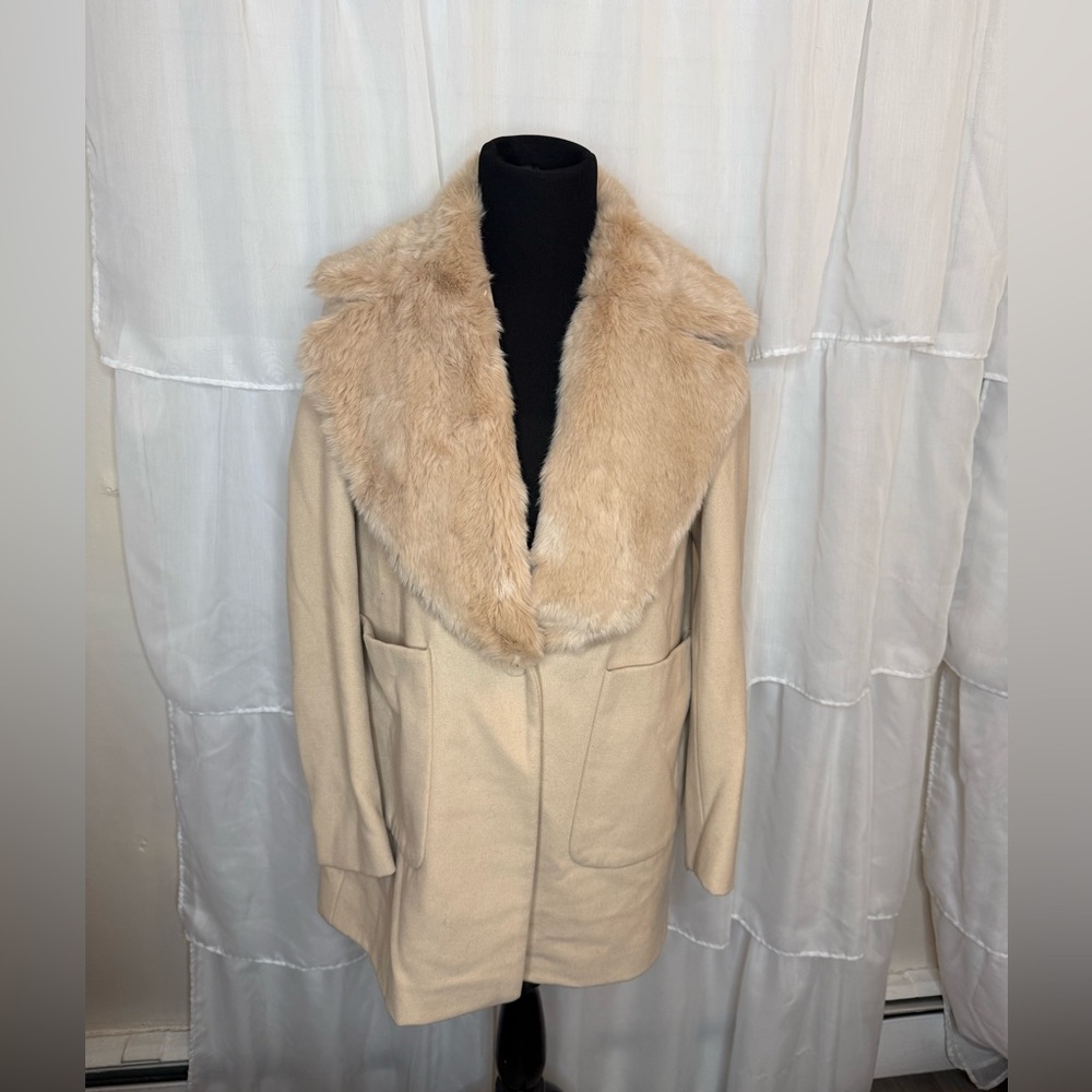 Zara Cream Teddy Jacket with Faux Fur Collar